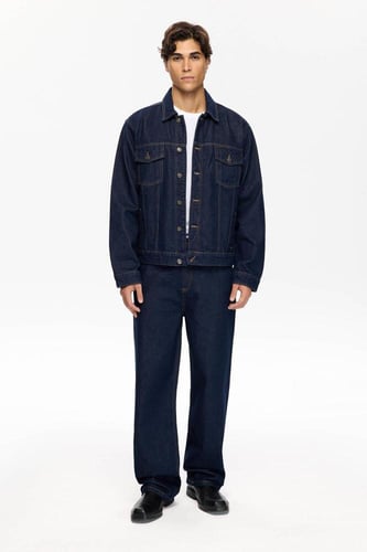 جاكيت جينز رجالي أزرق - أناقة عصرية - قصة مربعة وخ...