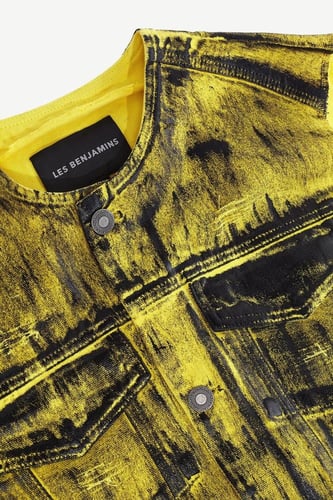 جاكيت بدون أكمام منقوش إغلاق بزر قطن ١٠٠٪ Les Benj...