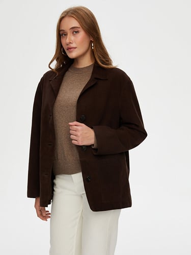 جاكيت من جلد الغزال الطبيعي - بني محروق - فخامة ال...