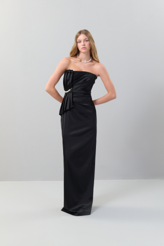 فستان ماكسي بدون حمالات بلؤلؤ قابل للإزالة - ROMAN...