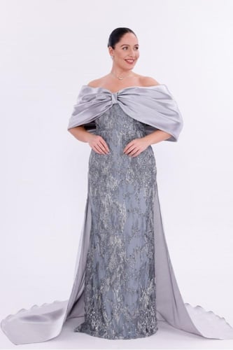 فستان سهرة ترتر بعباءة - إطلالة ملكية بذيل طويل -...