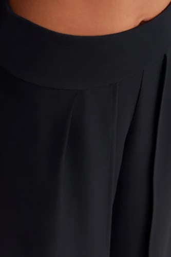 بنطال أسود نسائي - واسع الساقين - خصر عالي - قطعة...