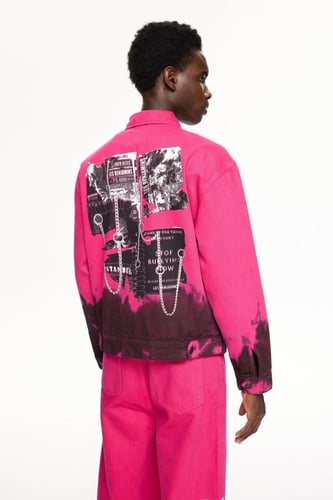 سترة بأزرار مع طباعة ليزر سجاد - وردي فاتح - تفاصي...