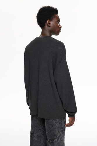 بلوفر رجالي - أسود - 100% قطن بأكمام طويلة وياقة د...