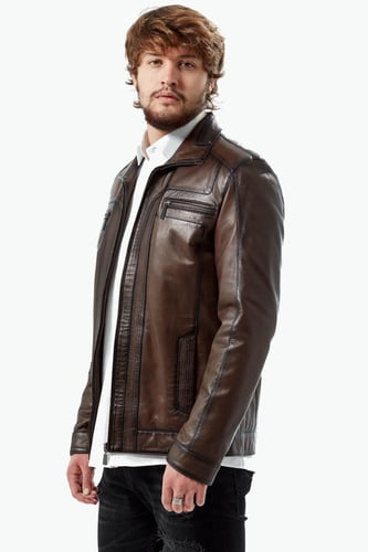 سترة جلدية بنية عسكرية من DERIZA - أصلي