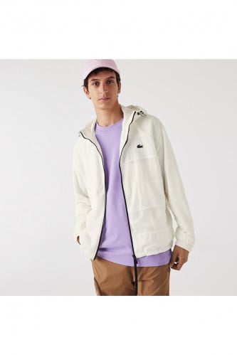 معطف رجالي أبيض بغطاء للرأس من Lacoste - أصلي