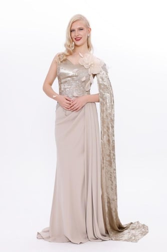 فستان سهرة مخمل وكريب - أناقة المناسبات الراقية -...