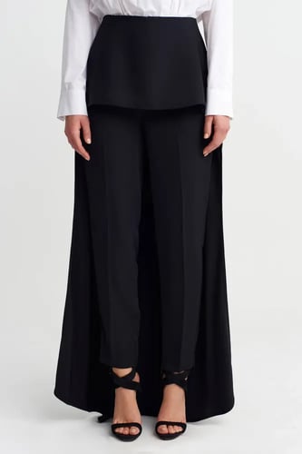 بنطال أسود مستقيم - تصميم عصري مع تفاصيل متداخلة -...