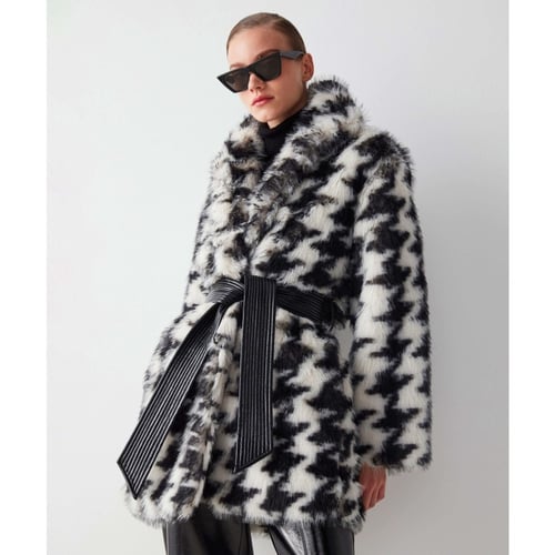 معطف فرو نسائي ابيض واسود IPEKYOL