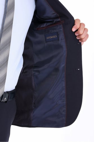 بدلة كلاسيكية بقصة مريحة وياقة أحادية اللون أزرق ك...