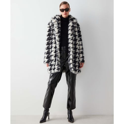 معطف فرو نسائي ابيض واسود IPEKYOL