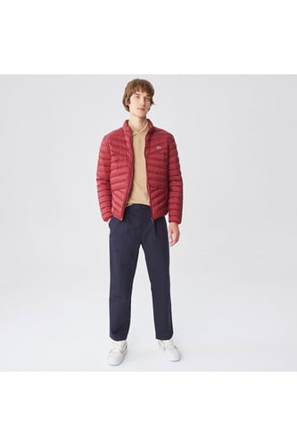 معطف رجالي أحمر مبطن ذو ياقة واقفة من Lacoste - أص...