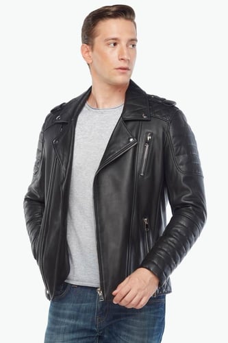 سترة راكب الدراجة النارية باللون الأسود للرجال من...