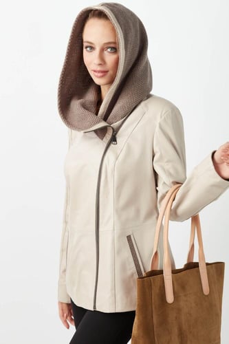 معطف جلد طبيعي لون بيج للمرأة من DERIZA - أصلي