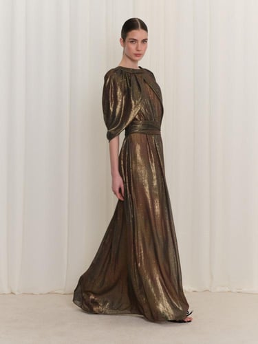فستان سهرة ميتاليك بليسيه بتصميم كيب - برونزي ذهبي...