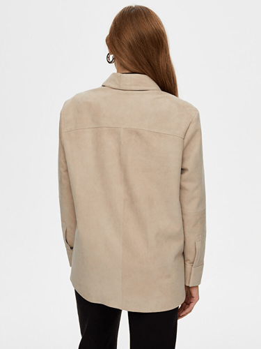 جاكيت قميص من جلد الغزال الطبيعي - بيج فاتح - فخام...