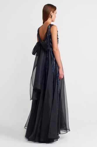 فستان شيفون حريري - أسود دنيم - إطلالة عصرية رومان...