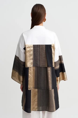 بلوزة تونيك واسعة مرقعة أسود وذهبي - أسود/ذهبي - إ...