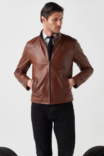 معطف Alp ذو وجهين من الجلد الطبيعي باللون البني ال...