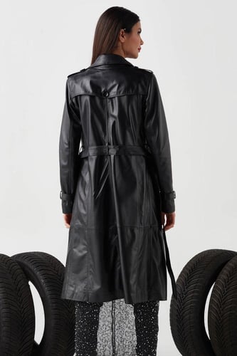 معطف واق من المطر للنساء من الجلد الطبيعي من DERIZ...