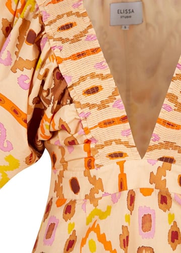 فستان برتقالي منقوش على شكل حرف V من Savio