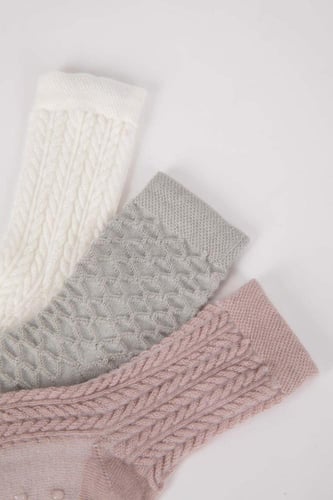 جوارب قطنية طويلة بدون خياطة للفتيات 3 قطع من DeFa...