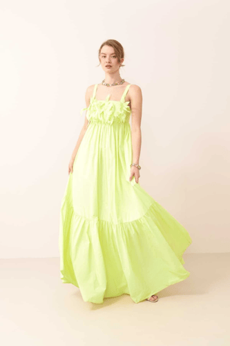 فستان تفتا طويل - برتقالي - تصميم مجمع أنيق - ROMA...