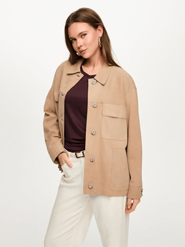 جاكيت من جلد الغزال الطبيعي - لون هافان (بيج) - فخ...