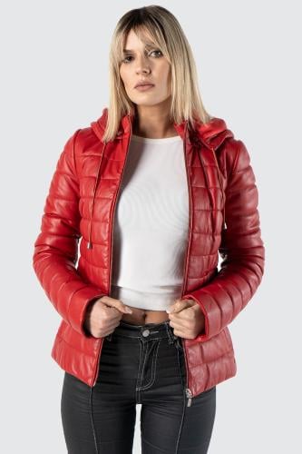 معطف أحمر جلد طبيعي للمرأة من DERIZA - أصلي