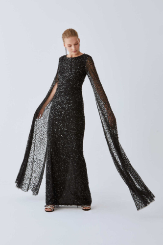 فستان خطوبة أسود مزين بالترتر من التول - ROMAN - ت...