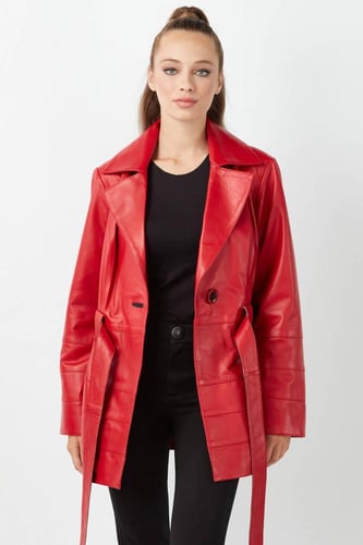 معطف قصير من الجلد الطبيعي للنساء من DERIZA - أصلي