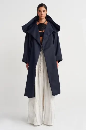 معطف ترنش نسائي واسع - أزرق داكن - تصميم عصري انسي...