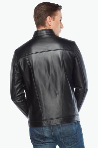 معطف جلد أصلي للرجال أسود من DERIZA - أصلي