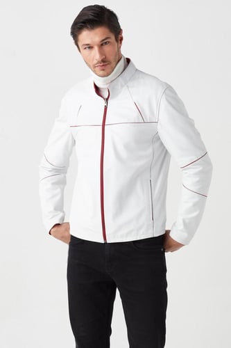 معطف أبيض من الجلد الطبيعي مزدوج الجوانب للرجال من...