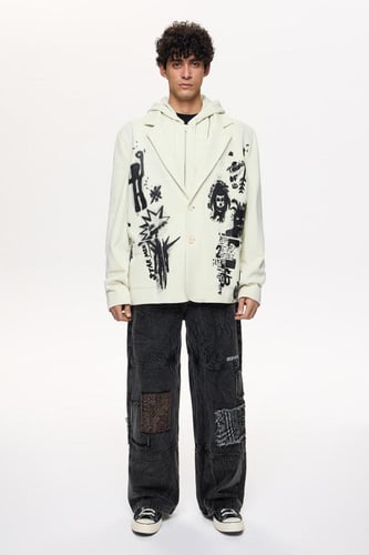 بليزر رجالي رمادي بغطاء رأس ورباط - Les Benjamins...