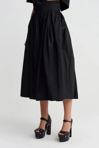 تنورة ميدي نسائية من التافتا بجيوب - أسود - أناقة...