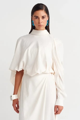 فستان ميدي غير متماثل - أبيض كريمي - إطلالة عصرية...