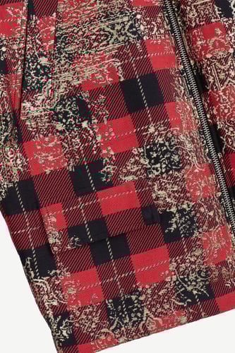 جاكيت بومبر رجالي - أحمر منقوش - ستايل شبابي وكاجو...