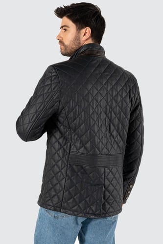 معطف رجالي من الجلد الطبيعي باللون الأزرق الداكن م...