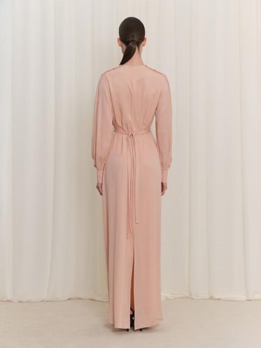 فستان سهرة جاكار ناعم بتطريز كريستال فخم - لون ورد...