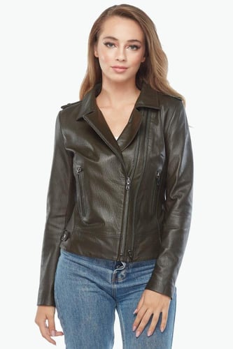 معطف جلد جامبو نسائي أسود من DERIZA - أصلي