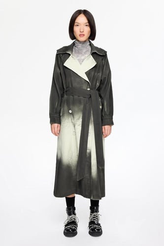 معطف ترنش طويل – رمادي – أكمام وحزام مفصل – تصميم...