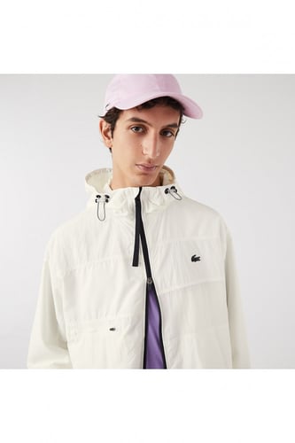 معطف رجالي أبيض بغطاء للرأس من Lacoste - أصلي