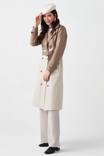 معطف واق من المطر من الجلد الطبيعي للنساء باللون ا...