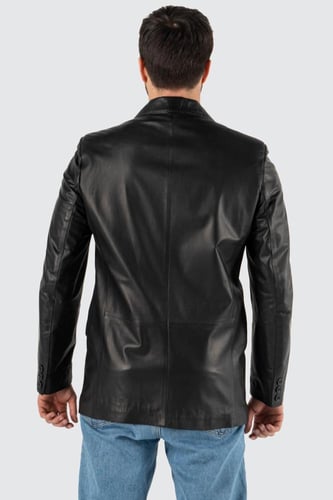 سترة سوداء من الجلد الطبيعي من DERIZA - أصلي