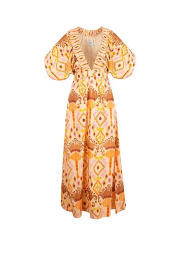 فستان برتقالي منقوش على شكل حرف V من Savio