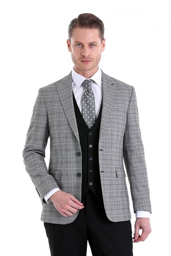 بدلة فيست بياقة مدببة مربعات تلبيس رشيق من Hatemoğ...