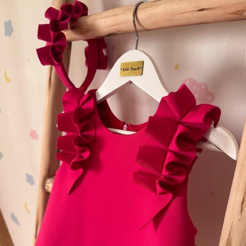 فستان كشكش فوشي + طوق