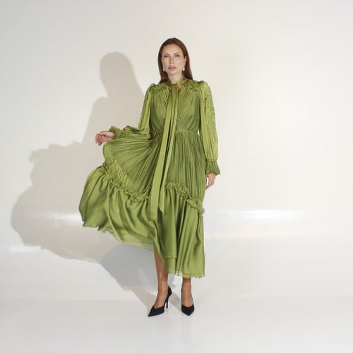 Apple Green Ruffled Dress .