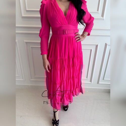 Chiffon Padded Shoulder Dress